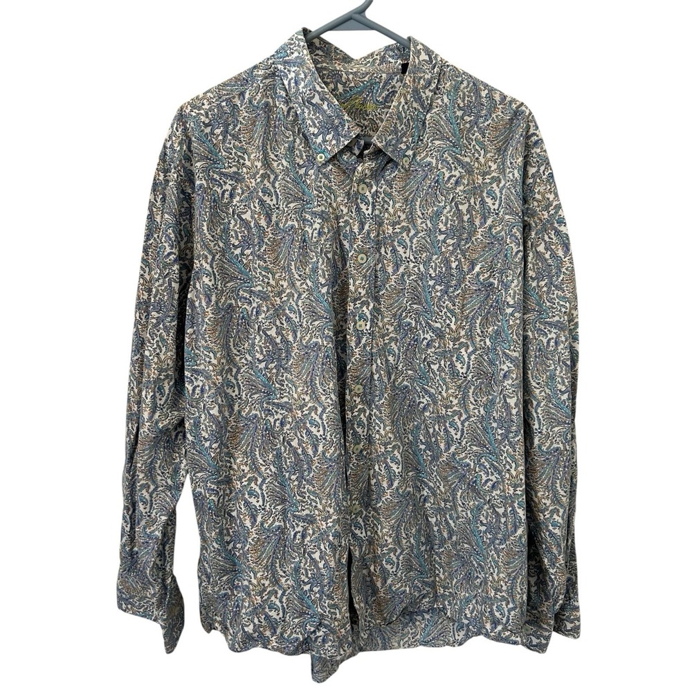 ALAN FLUSSER Mens Shirt XXL Blue Paisley 100% Cotton Button Down Western Preppy